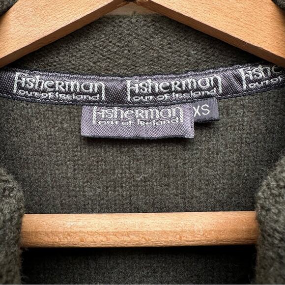 Irish Made 100% Wool Fisherman Out of Ireland Front Zip Sweater Dark Green - Picture 2 of 7